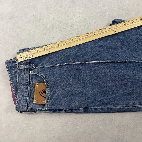 Corteiz Rules The World Alcatraz Jeans Mens L Blue Embroidered C Star Button Fly